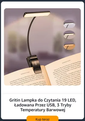 Lampka do czytania Gritin promocja w Amazon