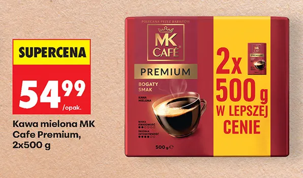 Kawa mielona MK Cafe Premium 2-pak 500 g promocja w Biedronka