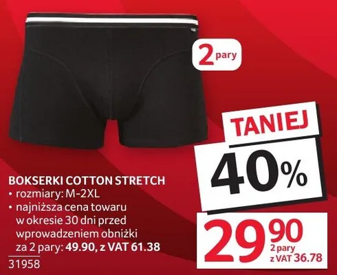 Bokserki Cotton Stretch rozmiary M-2XL promocja w Selgros