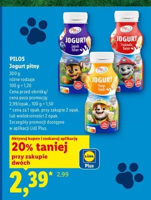 Jogurt pitny Pilos mango banan promocja w Lidl
