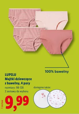 Majtki dziewczęce z bawełny, 4 pary promocja w Lidl