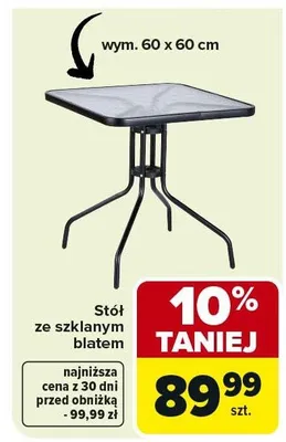 Stół ze szklanym blatem wym. 60 x 60 cm promocja w Carrefour