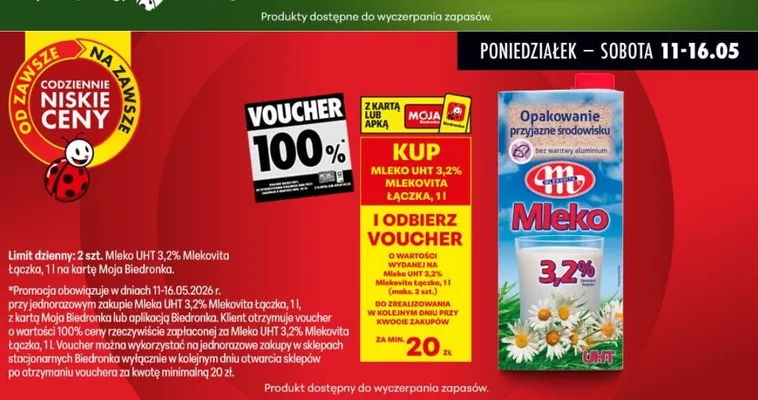 Mleko UHT 3,2% Mlekovita Łączka promocja w Biedronka