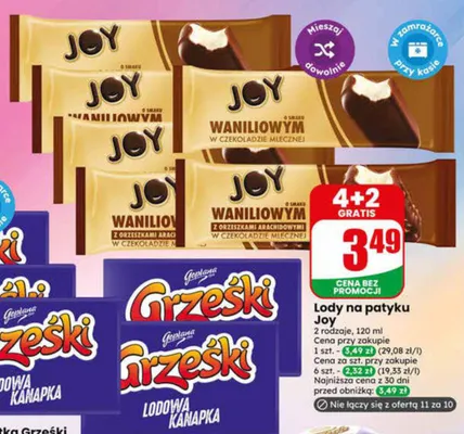 Lody na patyku Joy o smaku waniliowym w czekoladzie mlecznej promocja w Dino
