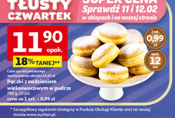 Pączki z nadzieniem wieloowocowym w pudrze promocja w Auchan