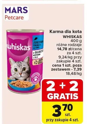 Karma dla kota Whiskas różne rodzaje promocja w Carrefour Market