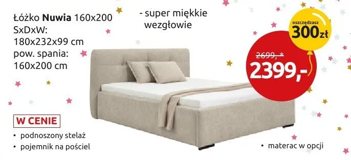 Łóżko Nuwia 160x200 promocja w Black Red White