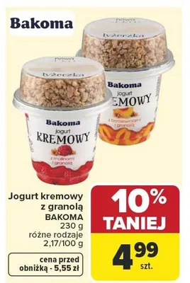 Jogurt kremowy z malinami i granolą Bakoma promocja w Carrefour Market
