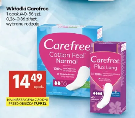 Wkładki higieniczne Carefree Plus Long promocja w Delikatesy Centrum