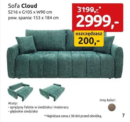 Sofa Cloud S216xG105xW90cm pow. spania 153x184cm promocja w Black Red White