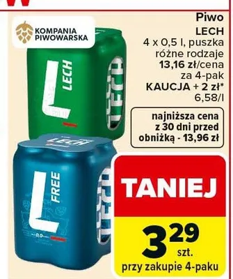 Piwo Lech różne rodzaje promocja w Carrefour