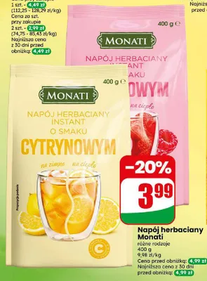 Napój herbaciany instant o smaku cytrynowym Monati promocja w Dino