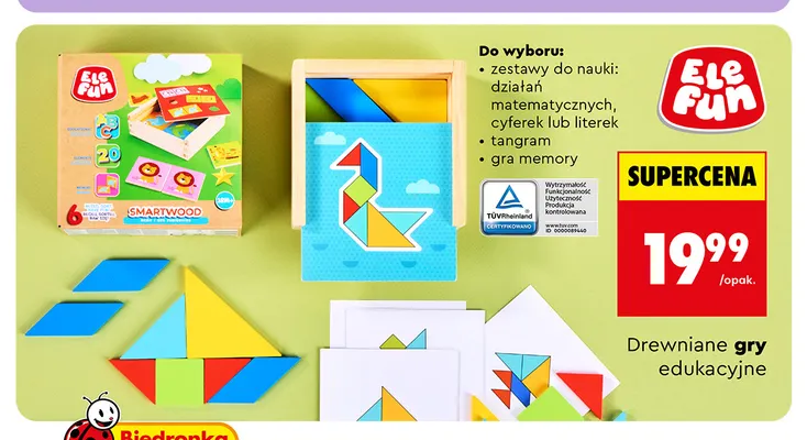 Drewniana gra edukacyjna zestaw do nauki cyferek Elefun promocja w Biedronka