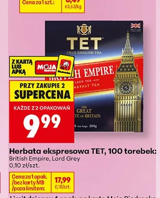 Herbata ekspresowa TET British Empire promocja w Biedronka