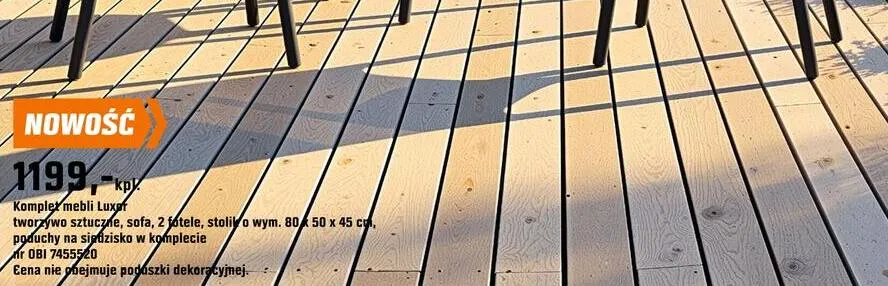 Komplet mebli Luxe tworzywo sztuczne, sofa, 2 fotele, stolik o wym. 80 x 50 x 45 cm podane na stronie w koniuplecie nr OBI 7455520 promocja w OBI