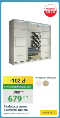 Szafa przesuwna z lustrem 180 cm promocja w ERLI