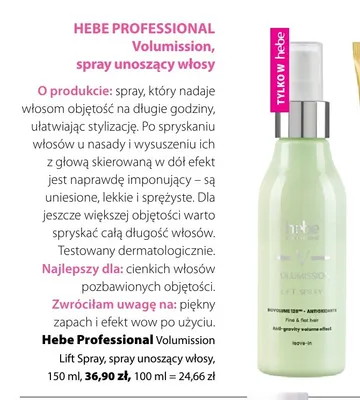 Spray unoszący włosy Hebe Professional Volumission Lift promocja w Hebe
