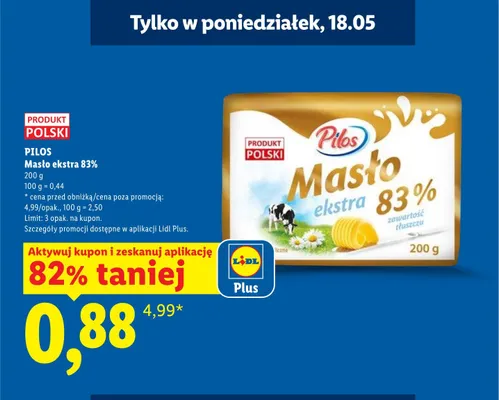 Masło ekstra 83% Pilos promocja w Lidl
