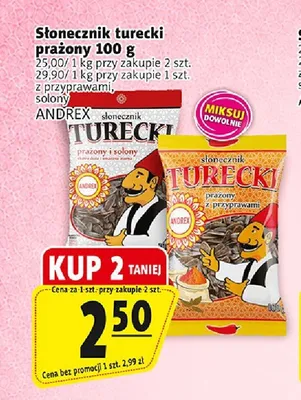 Słonecznik turecki prażony solony ANDREX promocja w Prim Market