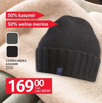 Czapka męska kaszmir 50% kaszmir 50% wełna merino promocja w Selgros