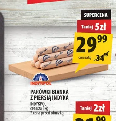 Parówki Bianka z piersią indyka Indykpol promocja w Arhelan