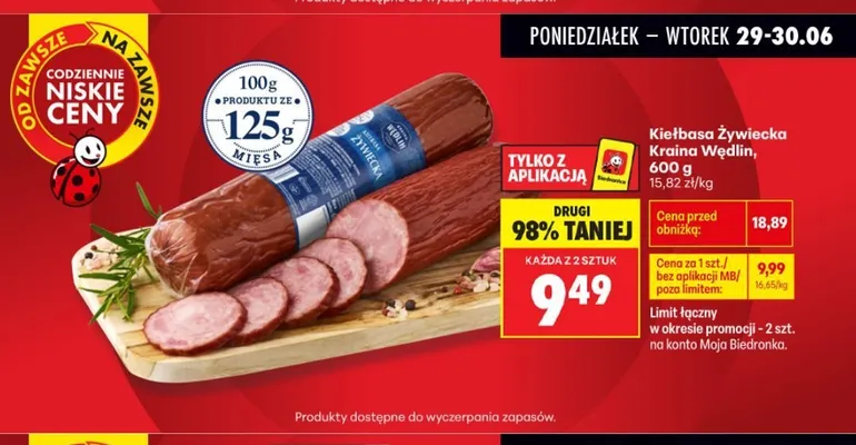 Kiełbasa Żywiecka Kraina Wędlin promocja w Biedronka