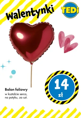 Balon foliowy w kształcie serca na patyku promocja w Tedi