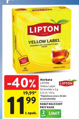 Herbata czarna Lipton Yellow Label promocja w Intermarche