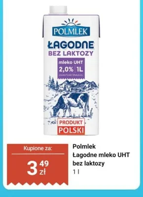 Mleko UHT Polmlek Łagodne bez laktozy 2,0% promocja w Dino