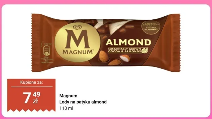 Lody na patyku Magnum Almond promocja w Dino