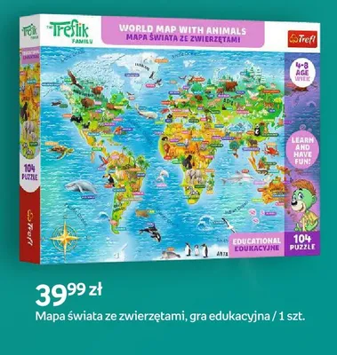 Gra edukacyjna Mapa świata ze zwierzętami Trefl promocja w Empik