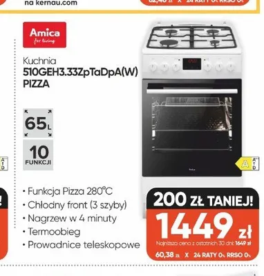Kuchnia Amica 510GEH3.33ZpTaDpA(W) PIZZA promocja w Max Elektro
