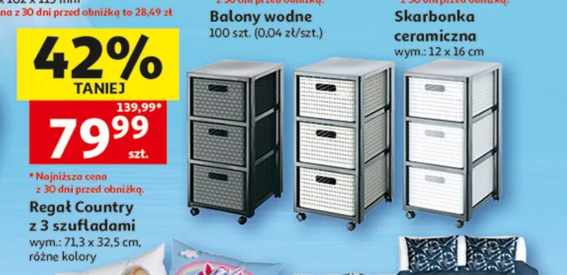Regał Country z 3 szufladami wym.: 71,3x32,5cm promocja w Auchan