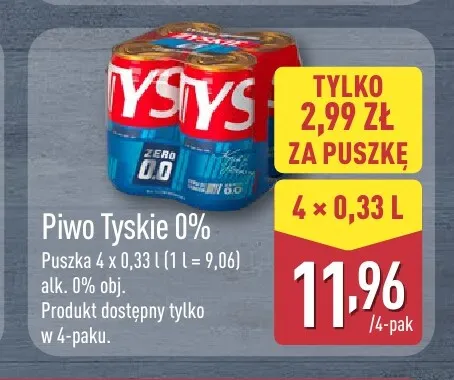 Piwo bezalkoholowe Tyskie 4-pak promocja w Aldi