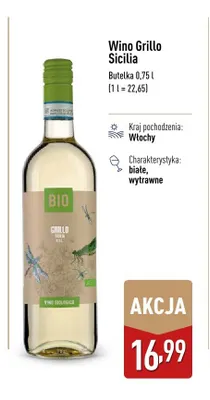 Wino Grillo Sicilia białe wytrawne Włochy promocja w Aldi