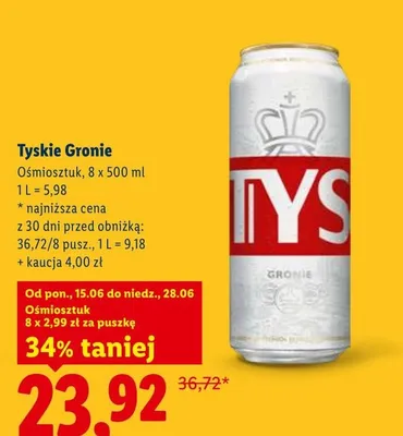 Piwo Tyskie Gronie 8-pak 500 ml promocja w Lidl