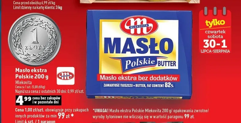 Masło ekstra osełka Mlekovita masło polskie promocja w TOPAZ