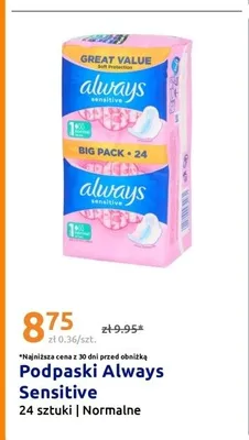 Podpaski Always Sensitive 24-pak promocja w Action