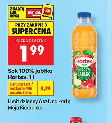 Sok jabłko Hortex 100% promocja w Biedronka
