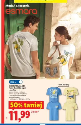 T-shirt męski z bawełny Esmara Men promocja w Lidl
