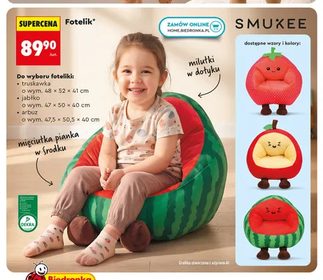 Fotelik dziecięcy Smukee truskawka 48x52x41 cm promocja w Biedronka