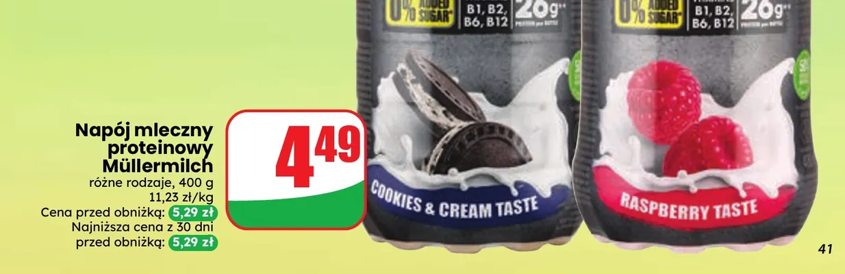Napój mleczny proteinowy Müllermilch Raspberry Taste promocja w Dino