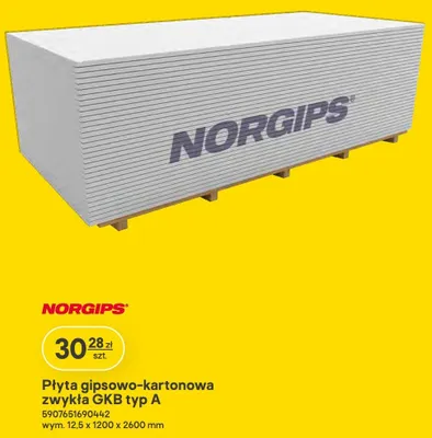 Płyta gipsowo-kartonowa zwykła GKB typ A Norgips promocja w Castorama