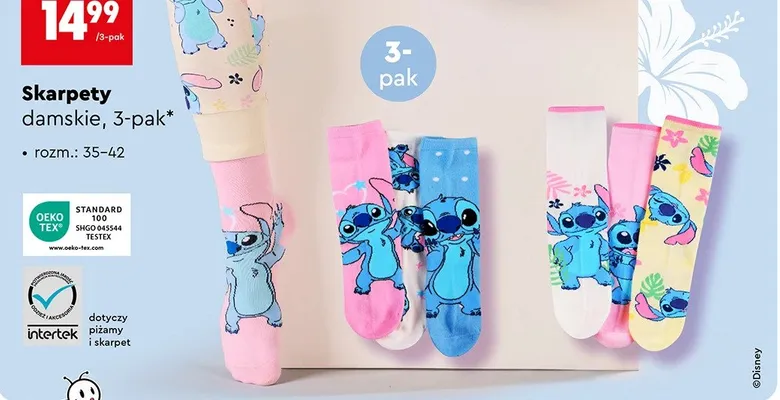 Skarpety damskie Stitch 3-pak promocja w Biedronka