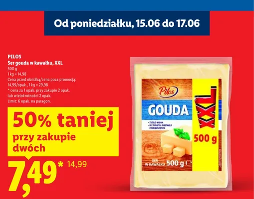 Ser gouda w kawałku XXL Pilos promocja w Lidl