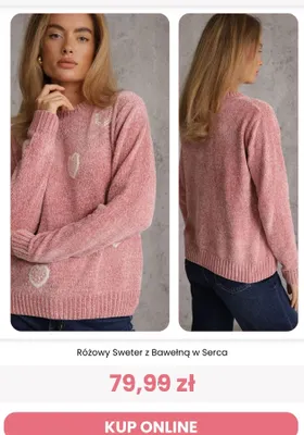 Różowy sweter z bawełną w serca Renee promocja w Renee