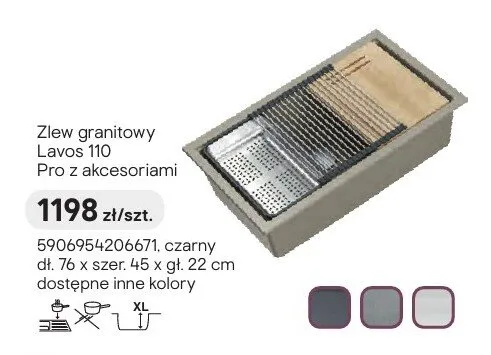 Zlew granitowy Lavos 110 Pro z akcesoriami czarny dł. 76 x szer. 45 x gł. 22cm promocja w Castorama
