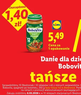 Danie dla dzieci po 12m-cu Bobovita spaghetti po bolońsku promocja w Lidl