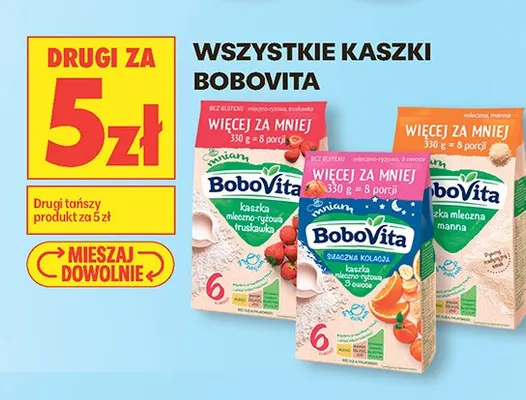 Kaszka mleczno-ryżowa truskawka BOBOVITA promocja w Biedronka