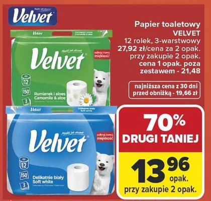 Papier toaletowy Velvet 3-warstwowy promocja w Carrefour Market